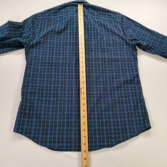 Banana Republic Shirt Men Medium Navy Plaid Slim Flex Fit Stretch Button Down - Picture 12 of 14